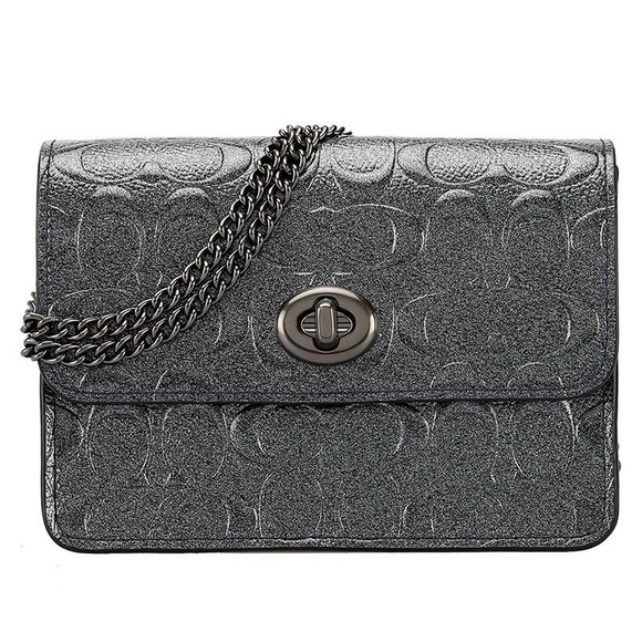Coach Handbags - Coach Bowery Mini Metallic Charcoal/Silver Crossbody Bag